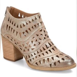 Sofft Westwood Women’s Metallic Leather Laser-Cut Anthracite Block Heel Bootie 7